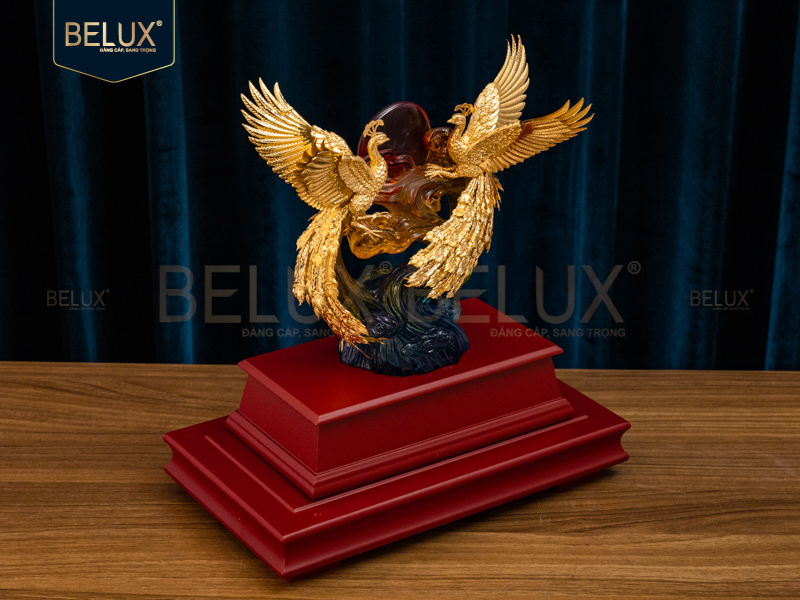 Tượng Đôi Công Ôm Ngọc dát vàng 24K&nbsp;36x28x17cm